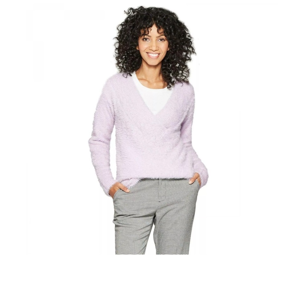 Women's V-Neck Eyelash Pullover Sweater - A New Day™ Lavender